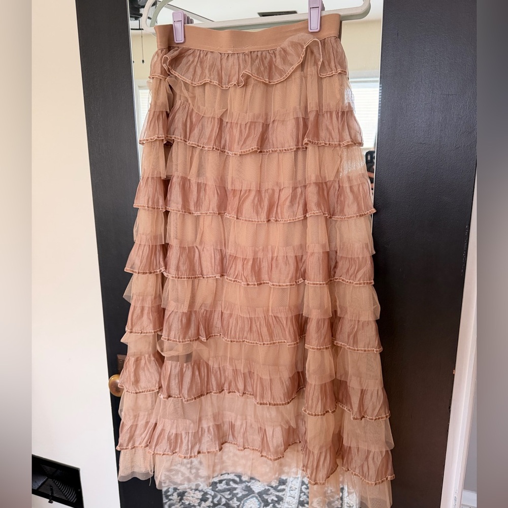 Studio West Layered Ruffle Skirt in Tan